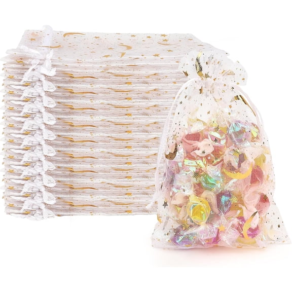 Moon Star Organza Bags 4x6 Small Mesh Bag Drawstring 50 Pcs Mesh Gift Bags Drawstring Pouch Wedding Favor Bags Jewelry Pouches Bulk Gift Pouch for Candy Soaps Birthday Festival Party Supplies