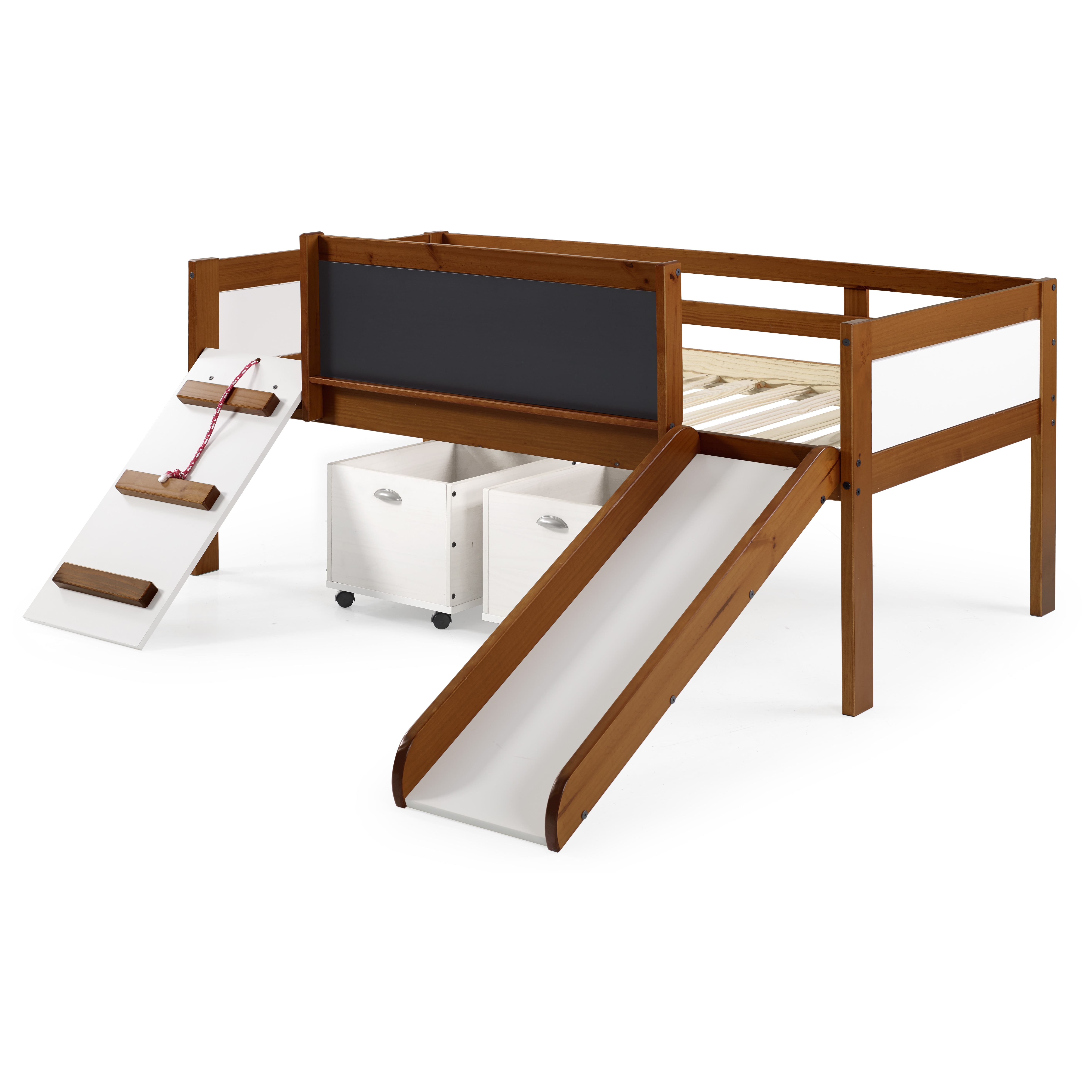Donco Kids Wood Frame Toy Boxes Twin Low Loft Bed Wood Frame with Storage Espresso