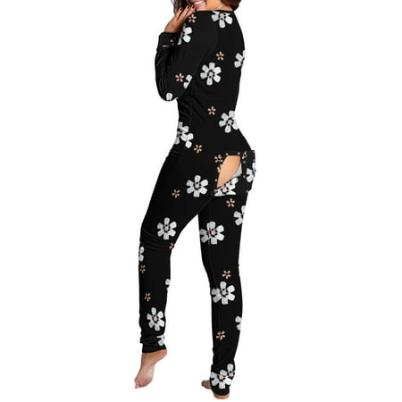

Lingerie Bodysuit for Women Button-Down Print Functional Buttoned Flap Adults Romper Jumpsuit