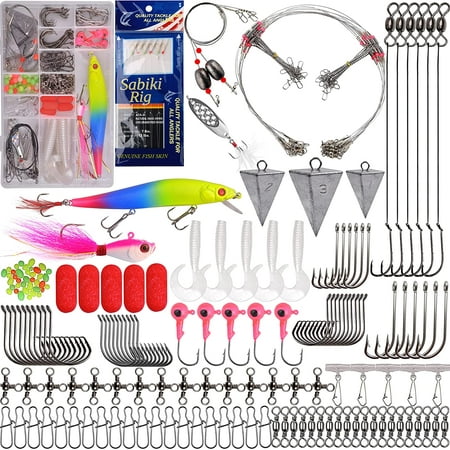 184pcs Saltwater Fishing Tackle Surf Fishing Kit - Fishing Bait Rigs Saltwater Fishing Lure Minnow Spoon Bucktail Jig