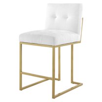 Counter Stool Chair, Fabric, Metal Steel, Gold White, Modern Contemporary Urban Design, Bar Pub Cafe Bistro Hotel Restaurant Hospitality