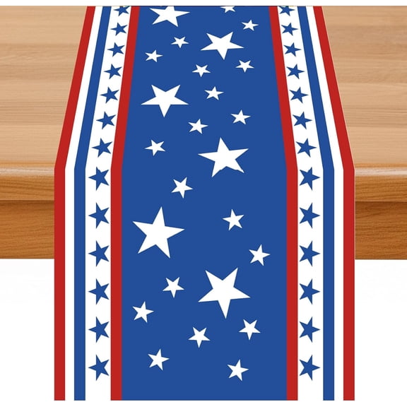 4th of July Table Runner, Patriotic Table Runner Fourth of July Decorations, Red White Blue Star Table Runners Tablecloth for Home Kitchen Memorial Independence Day 4th of July Party Decor 13" x 72"