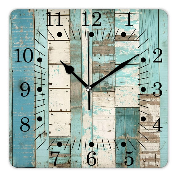 10 Inch Wall Clock Battery Operated Square Clock for Office, Kitchen, Outdoor, Living Room,Vintage Wooden Plank Creative
