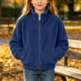 thumbnail image 5 of BXJX Girls Fleece Jackets Size 7-8, Casual Zip‑Up Stand Collar Long Sleeve Outerwear with Pockets Navy, 5 of 9