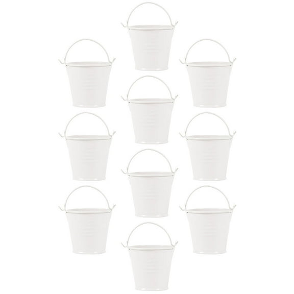 Soimiss 10PCS White Metal Bucket Round Flower Pot Storage Container for Balcony Garden