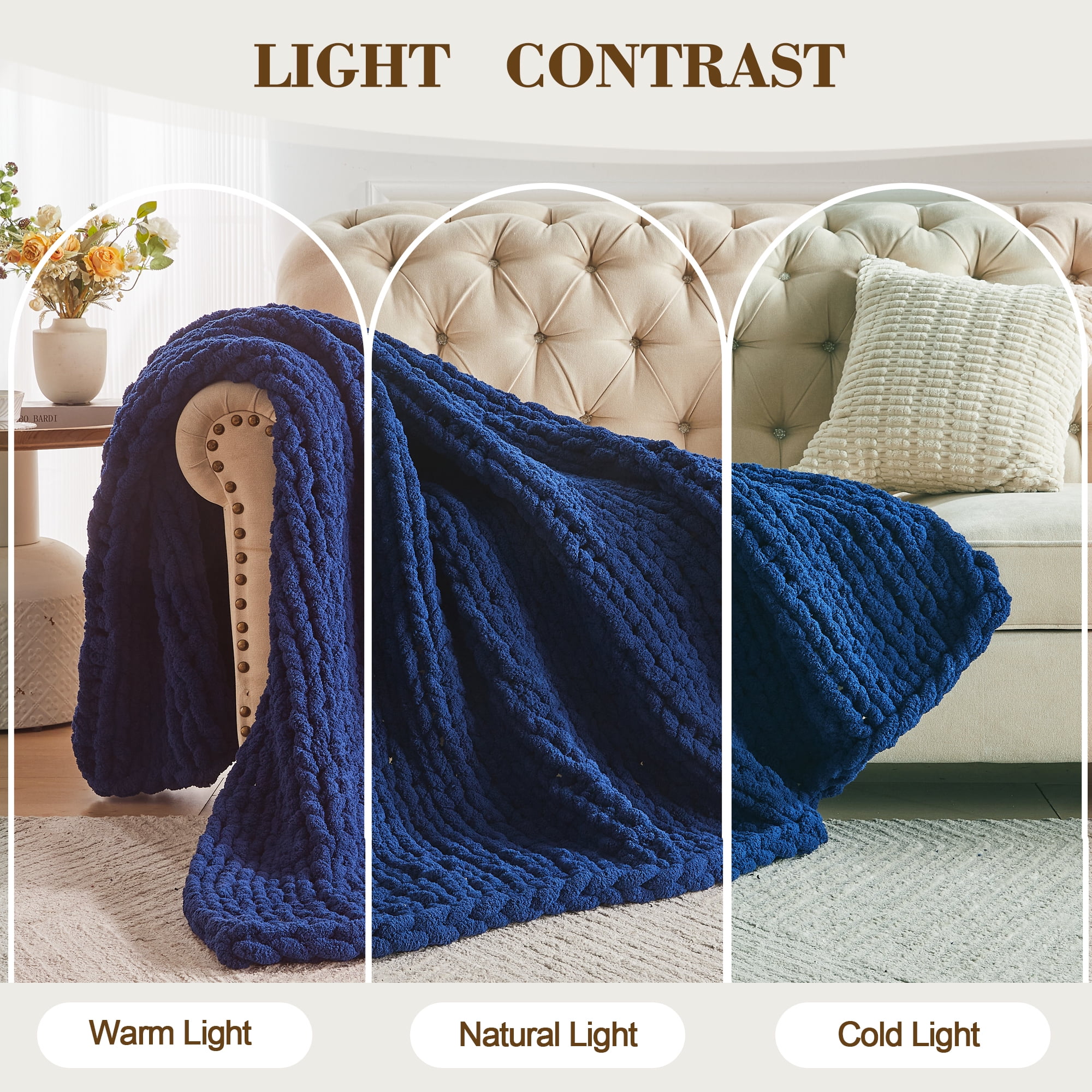 Carriediosa Chunky Knit Throw Blanket Handmade Soft Throws for Couch Sofa Bed, 50" x 60" Navy Blue