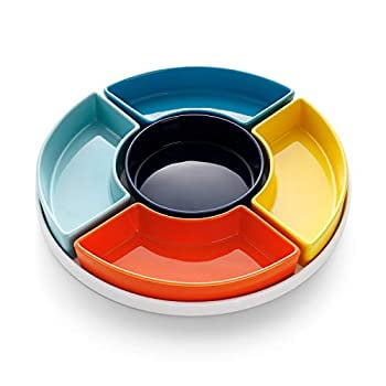 707.102 Porcelain Divided Serving Dishes, Relish Tray, Serving Bowls for Parties - Perfect for Chips and Dip, Veggies, Candy and Snacks, Hot Assorted Colors