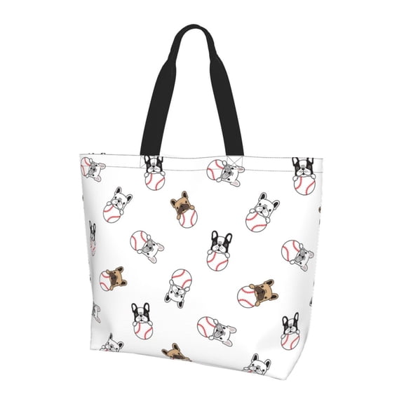 Bingfone Canvas Tote Bag for Women with Inner Pocket Aesthetic Cute Shopping Tote Bags Reusable Grocery Bags- Bbaseball Dog