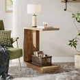 thumbnail image 4 of Tribesigns C-Shaped Side Table, 2-Tier Narrow End Table with Sturdy Pedestal, Wood Bedside Table Nightstand for Bedroom, Industrial Sofa End Table for Living Room, Rustic Brown, 4 of 6