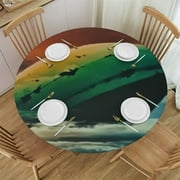 Lightning Tennis Patterned Round Tablecloth, Waterproof and Wipeable with Elasticized Edges
