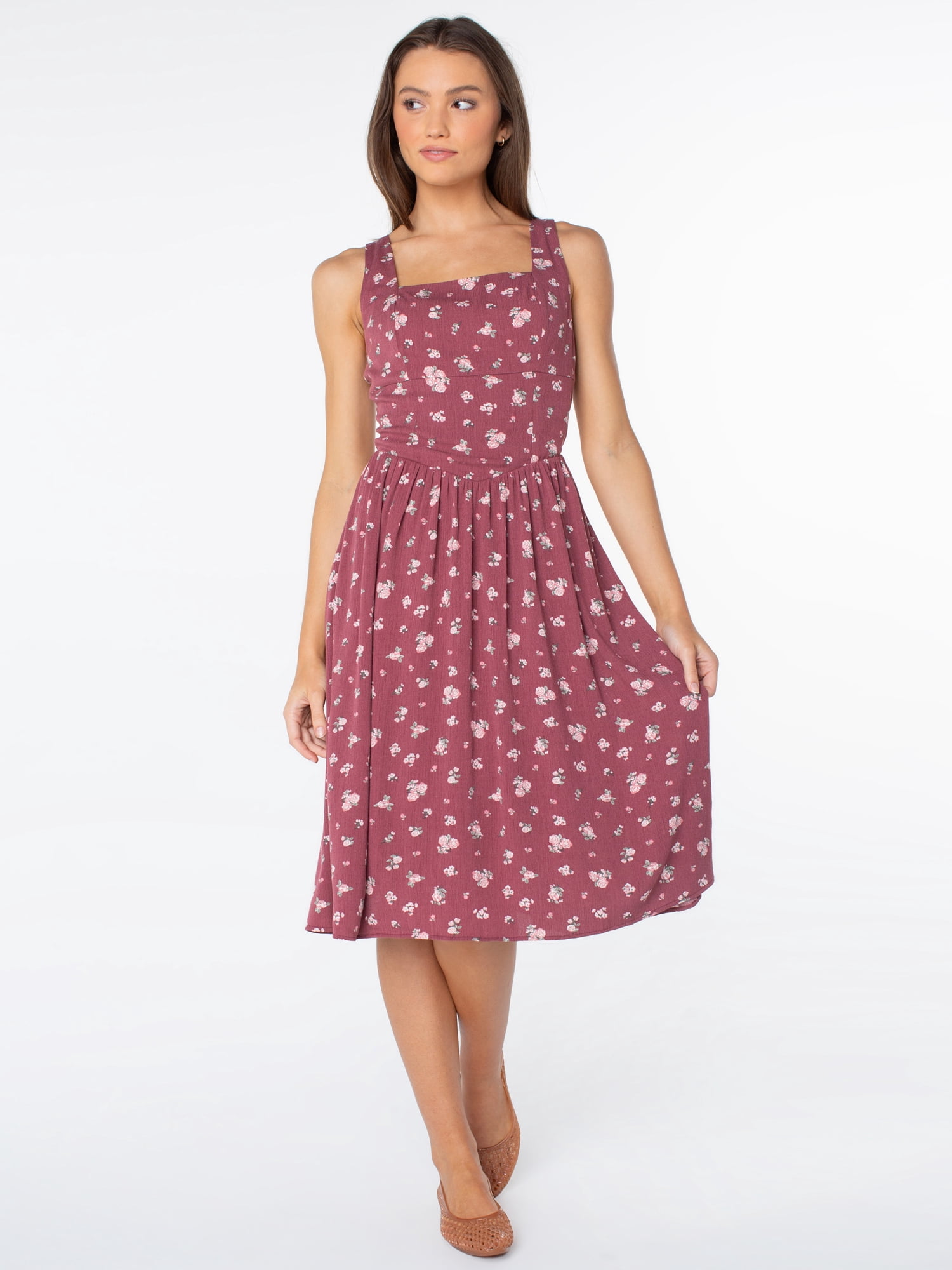 Celebrity Pink Women's Smocked Back Floral Tank Midi Dress, Sizes XS-XXXL