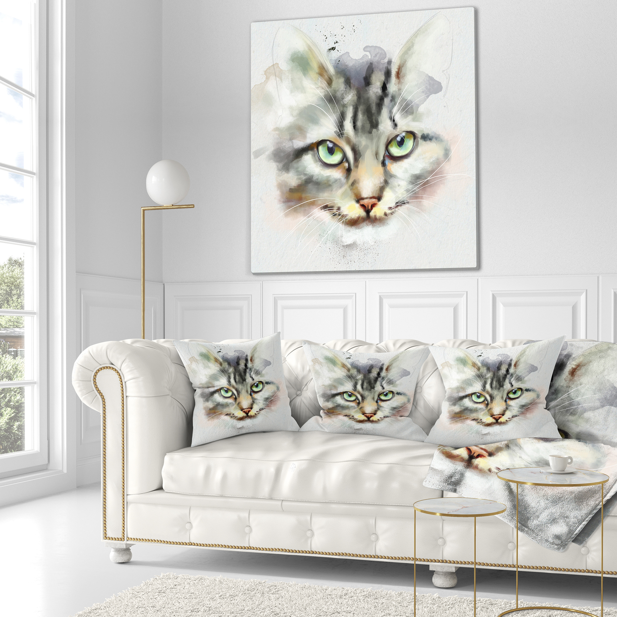 Designart Cute Kitten Watercolor Hand drawn - Animal Throw Pillow - 16x16