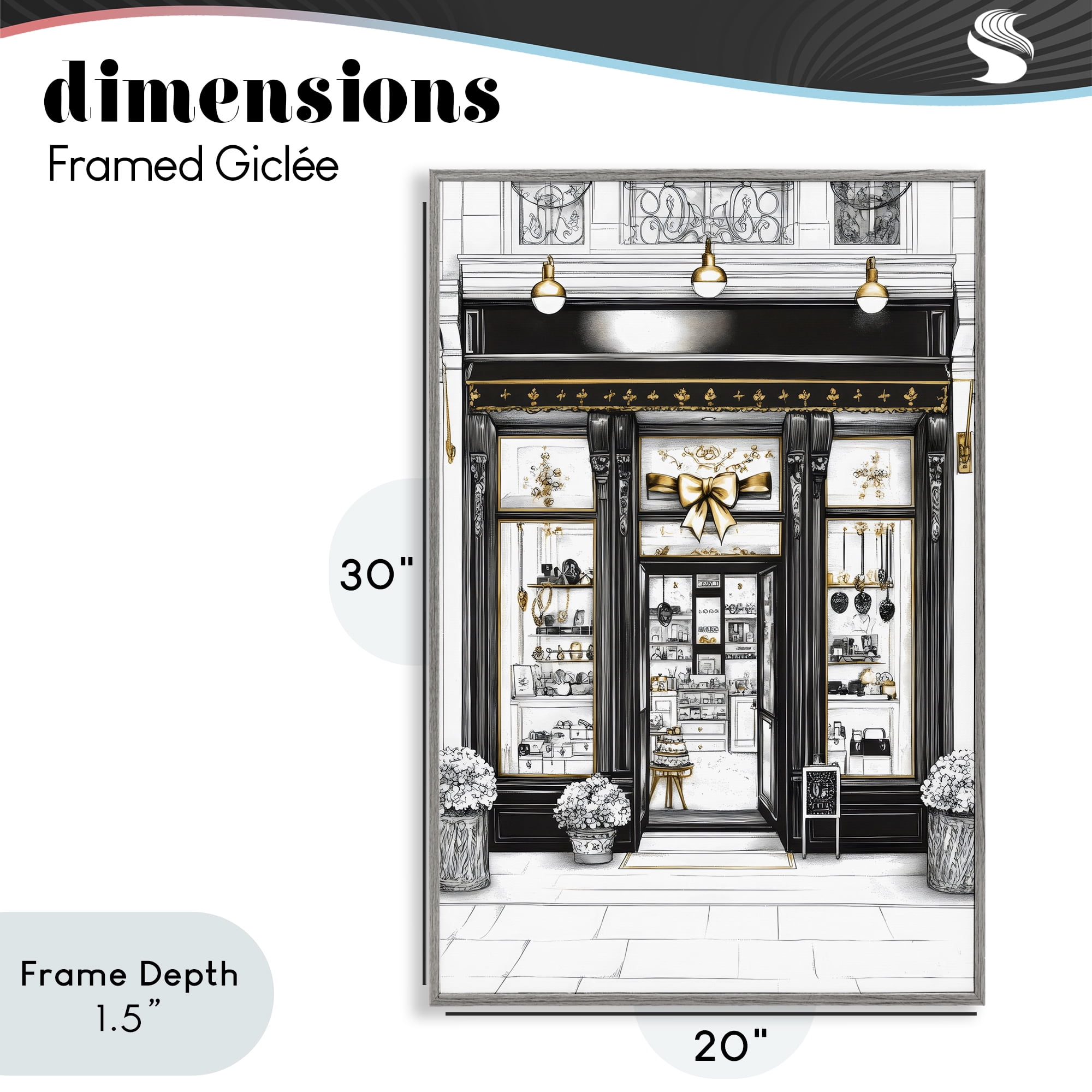 Stupell Industries Glam Paris Shop Facade Gray Framed Giclee Art, design by Petal Prints Design