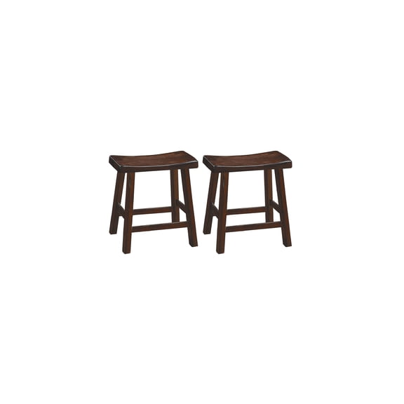 Counter Height Stools Set of 2 - 18" Saddle Seat Wood Bar Stools - Warm Cherry Brown