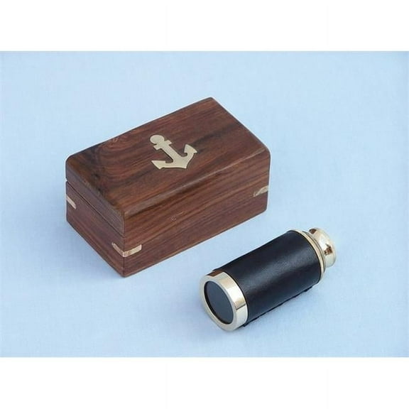 Handcrafted Decor FT-0262 Solid Brass with Leather Spyglass- 6 in.