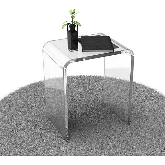Premium Acrylic Side Table, 16" L x 12" W x 18" H x 3/5'' Thick, Small End Table for Small Spaces, Clear Modern Decorative Nightstand, Stool for Living Room, Bathroom, Bedroom and Office