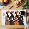 thumbnail image 2 of Black Women Placemats Set of 12, Abstract Art Nation Orange Geometric Tribal Placemats for Dining Table, Place Mats for Kitchen Tabletop, Waterproof Wipeable Dining Table Mats Set, 2 of 9
