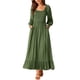 thumbnail image 1 of Vestido largo casual de manga larga para mujer, con escote redondo, fruncido, en capas, fluido, de otoño, con bolsillos, color verde militar, talla M, 1 of 1