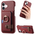 thumbnail image 1 of Y2 For iPhone 16 Case Ring Holder Kickstand Card Slot Leather Phone Back Cover - Date Apricot, 1 of 5