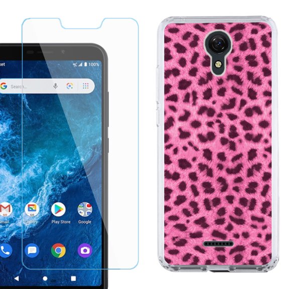 Slim-Fit Protective Phone Case compatible with Cricket Icon 2, with Tempered Glass Screen Protector, by OneToughShield ® - Cheetah Pink