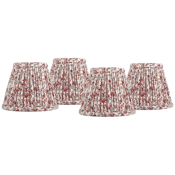 Springcrest Nelle 3 1/2" Top x 6" Bottom x 5" High x 5" Slant Print Lamp Shade Replacement Set of 4 Red Floral Clip On Candelabra