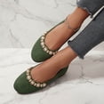 thumbnail image 4 of BRGZLK Women's Flats Shoes Summer Fashion Casual Versatile Round Toe Pearl Rhinestone Slip-On Flat Shoes Soft Sole Elegant Comfortable Flats Green 8.5, 4 of 8