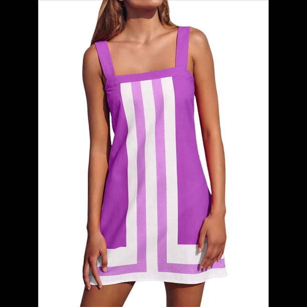 Vestido Mini de Rayas para Mujer, Estilo Bohemio, con Tirantes, para Verano, Ideal para la Playa. M