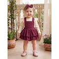 thumbnail image 3 of Loicainy Infant Baby Girls Fall Outfit 3 6 9 12 18 Months Long Sleeve Romper with Overall Dress and Headband Clothes Set, 3 of 9