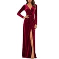 thumbnail image 4 of V Neck Velvet Dresses for Women - Long Sleeve Bodycon High Slit Mermaid Formal Gowns Wedding Guest Dresses, 4 of 7