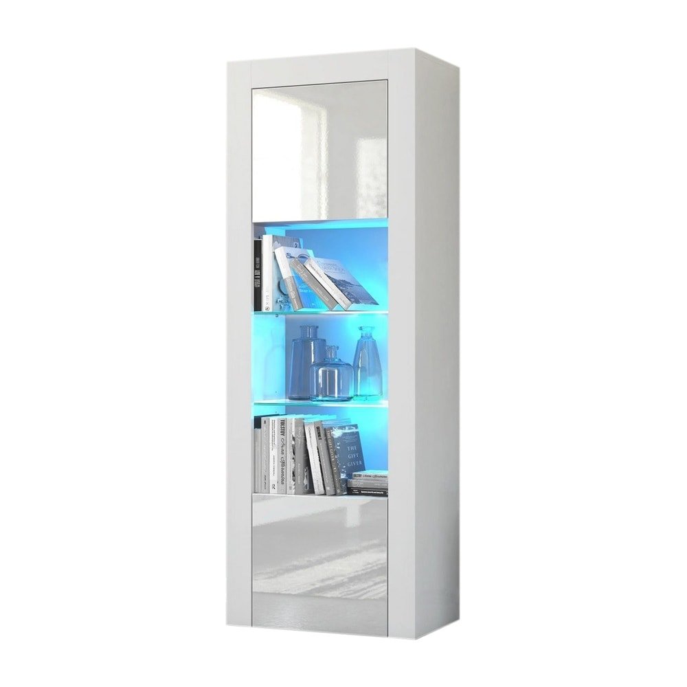 Meble Furniture & Rugs Milano Matte LED Bookcase w/ Highgloss Front