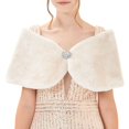 thumbnail image 3 of Gelikeya Womens Fauxfur Shawl Wrap Cape for Bridal Wedding Party Bridal with Pearl Rhinestone Brooches, Beige, Size L, 3 of 6