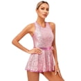 thumbnail image 2 of Alvivi Women’s Ballet Jazz Tap Latin Leotard Dress Sequin Criss Cross Back Unitard Built-in Shorts Pink 16/M, 2 of 7