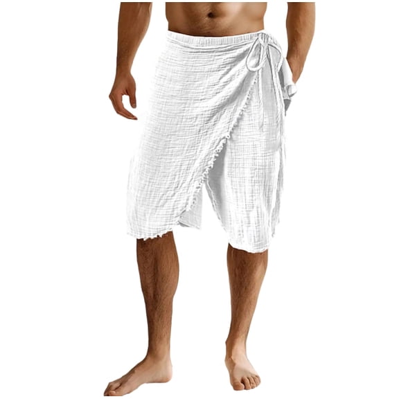 DIOAZUD Beach Shorts for Men Linen Sarong Wrap Shorts Elastic Waist Breathable Beachwear Summer Lightweight Vacation Beach Wear