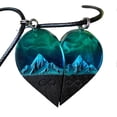 thumbnail image 1 of Wood Resin Paired Heart Pendants Mountains Necklace For Couple Birthday Valentine"s Day, 1 of 3