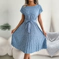 thumbnail image 5 of Women Spring Summer Short Sleeve High Waist Chic Dress Fashion Floral Pleated A Line Long Dress, 5 of 5