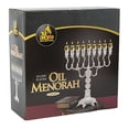 thumbnail image 3 of Ner Mitzvah, 14" High, Silver Plated Hannukah Oil Cups And Large Candles Menorah - Olive Branches Style, 3 of 4