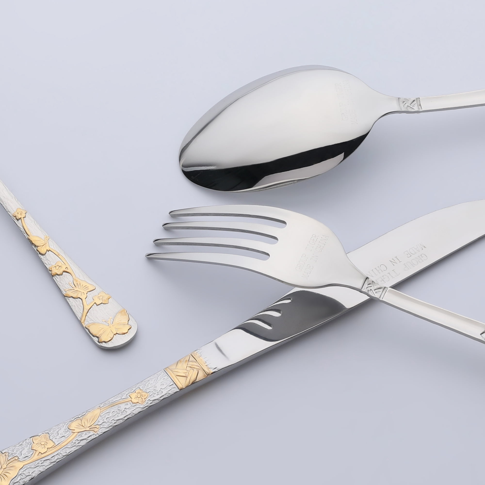 Unique Bargains 4 Piece Silverware Set Stainless Steel Floral Flatware Silver 4