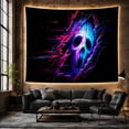 thumbnail image 6 of Cyberpunk Skull Glowing Against Black Background, Dramatic Digital Art for Gamers, Neon Futuristic Decor, Halloween Gift Tapestry Wall Hanging for Gaming Room and Dorm, 6 of 7