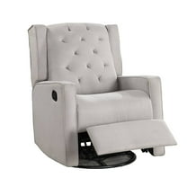 Manie Swivel Glider Manual Recliner, Solid Wood, Light Gray Burlap