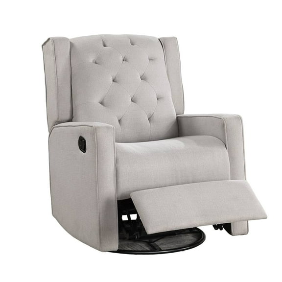 Manie Swivel Glider Manual Recliner, Solid Wood, Light Gray Burlap
