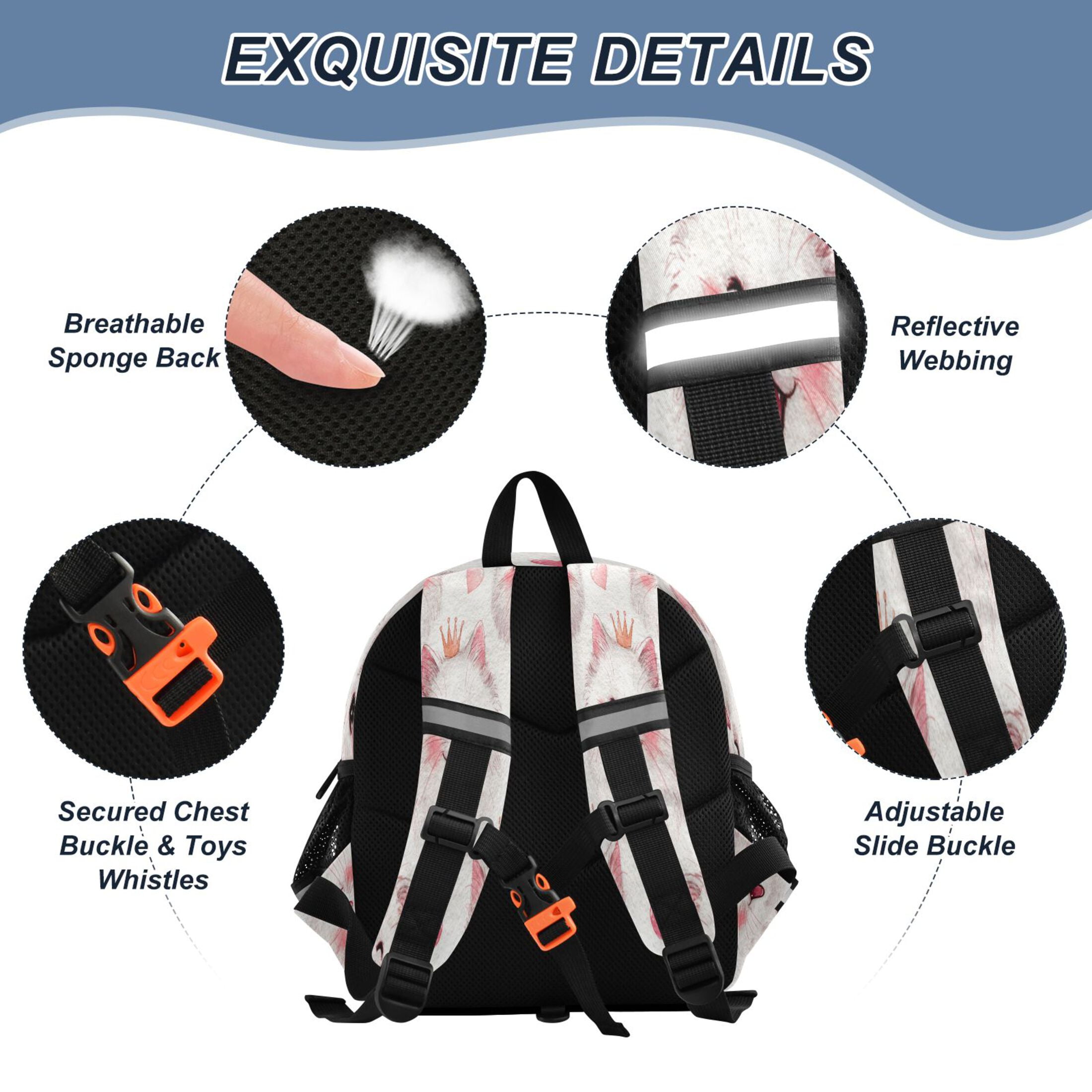 RMDQTR Adorable Ear-Print Backpack with Reflective Strip and Anti-Lost Leash Adjustable Shoulder Straps Mini Travel Backpack Happy Birthday Cats