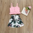 thumbnail image 3 of Baby Girls Rainforest Clothes Set Sleeveless Solid Color Button Camisole + High Waist Flamingo Shorts Kids 2Pcs Summer Outfits 2-7 Years, 3 of 10