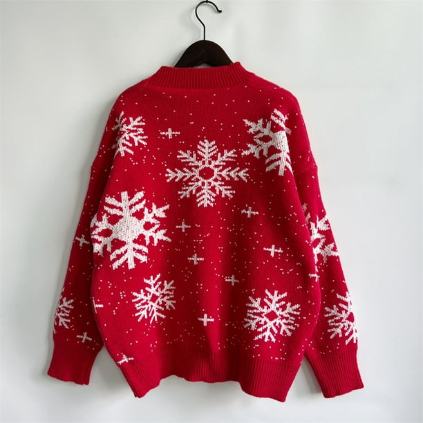 Gibobby Sueter Divertido navidenos Sueter grueso de Otono Invierno para mujer sueter de Navidad de Ano Nuevo de punto de manga larga con cuello redondo y de nieve Rojo M Walmart en