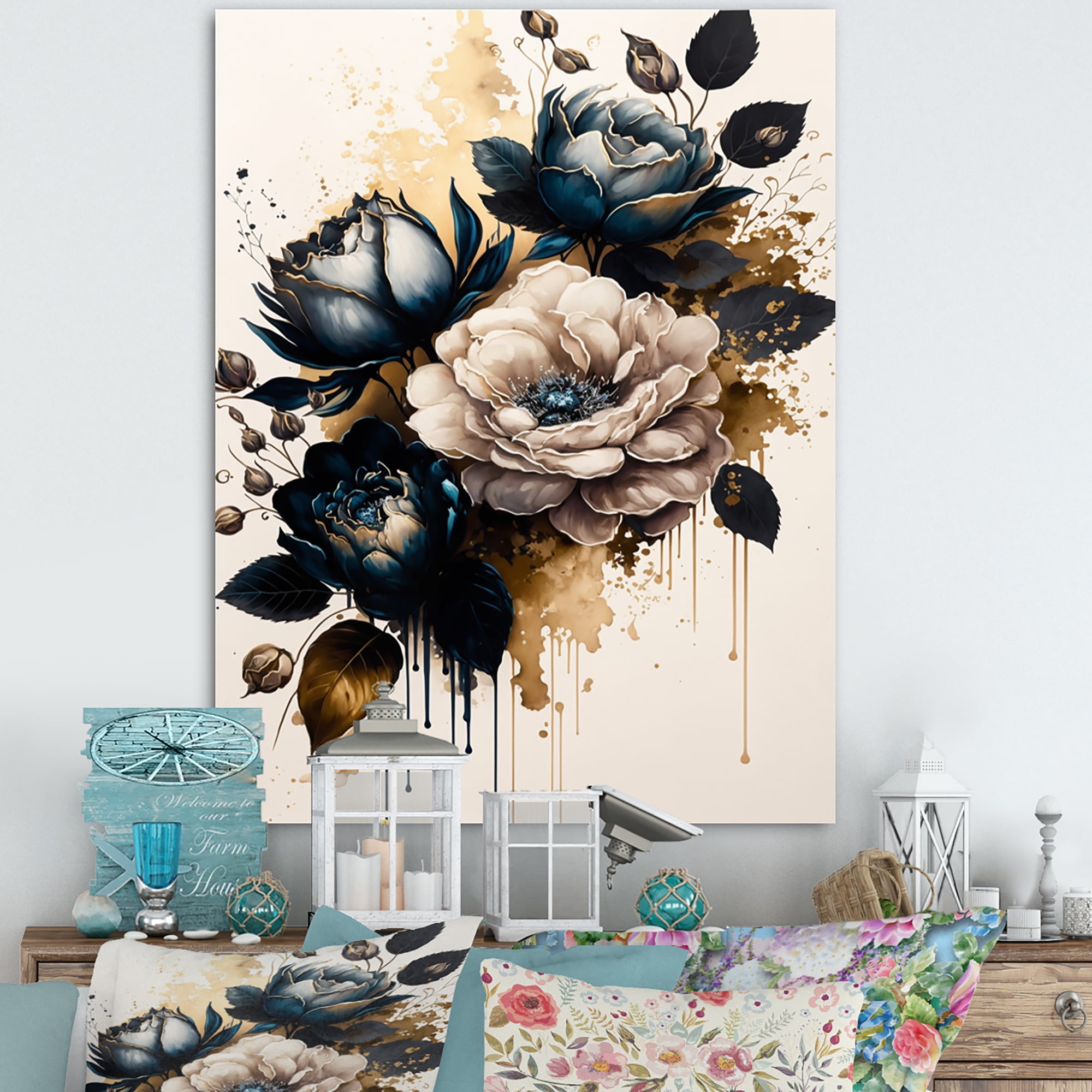 Designart Black And White Rose Design II Canvas Wall Art