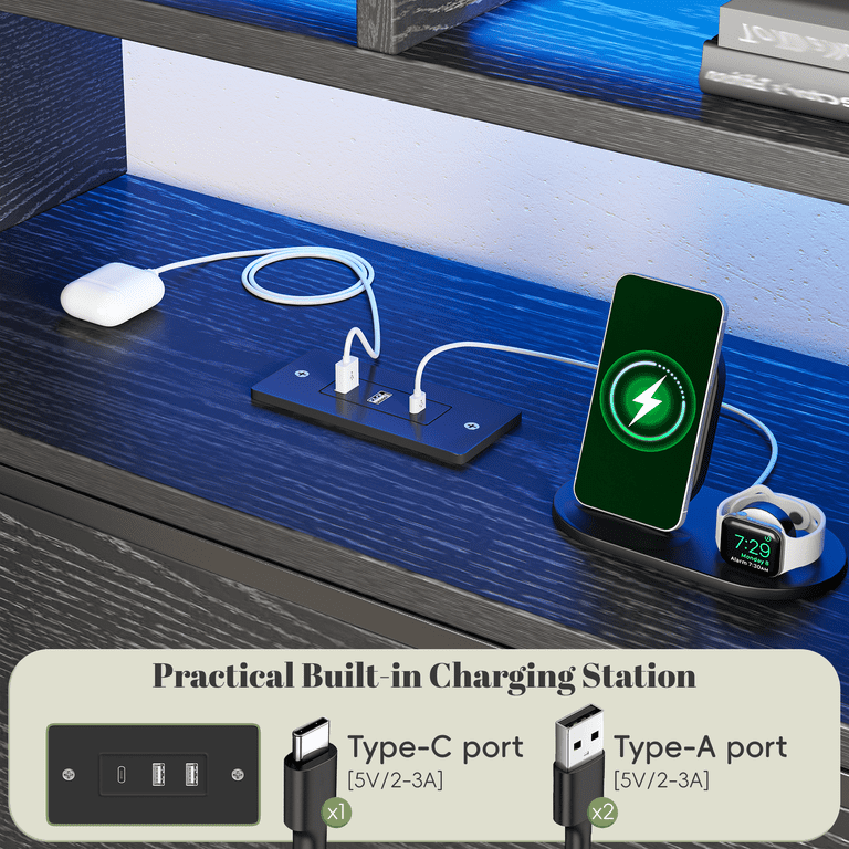 EnHomee King Metal Bed Frame with Storage, LED Light & Charging photo 5