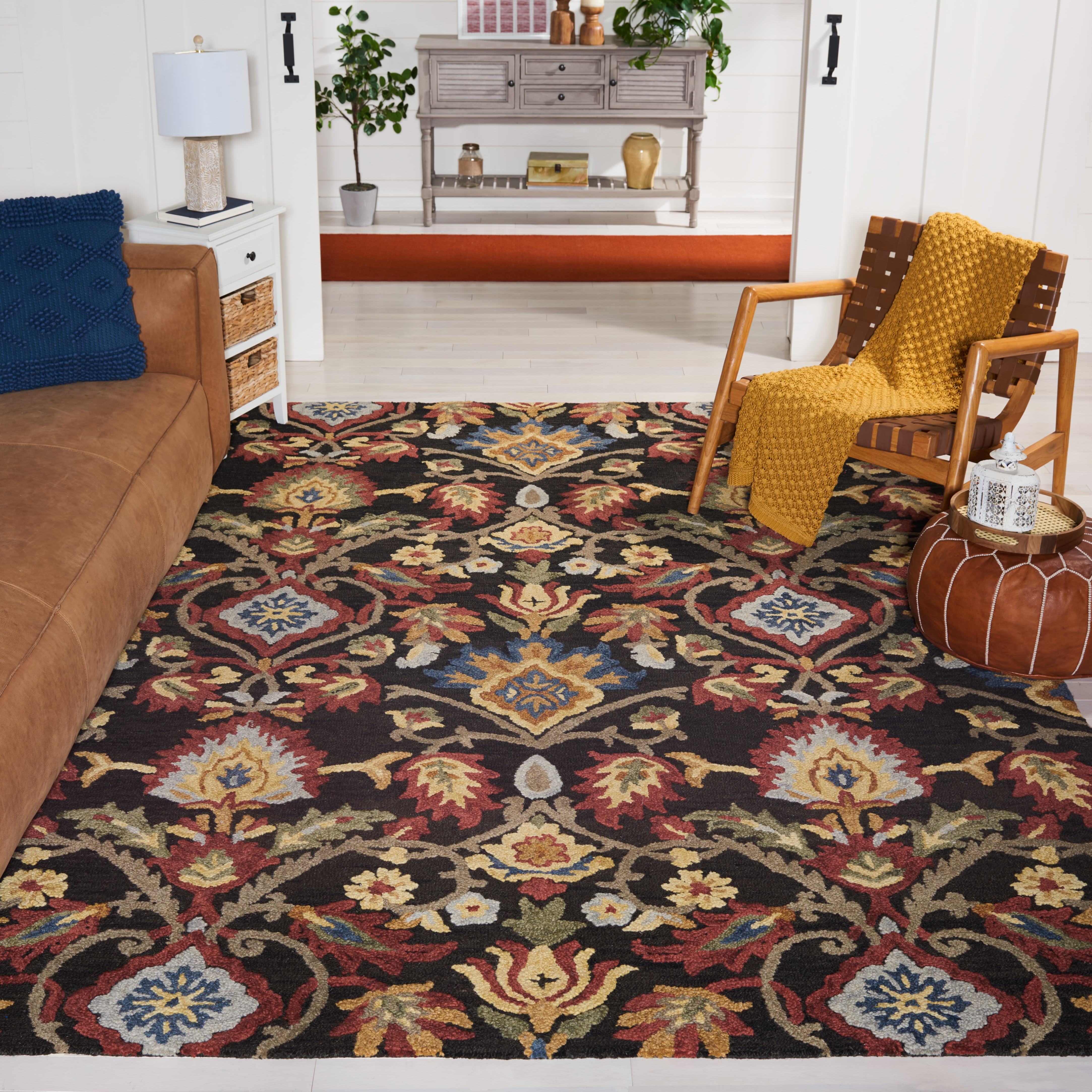 SAFAVIEH Blossom Lennon Floral Wool Area Rug, Charcoal/Multi, 6' x 9'