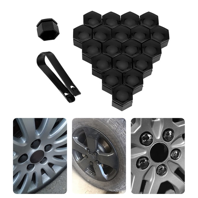 20Pcs Car Wheel Nut Caps Auto Hub Screw Cover Thread Design Dust-Proof Bolt Rims Exterior Decoration High Fixation with a Clip 21mm Black