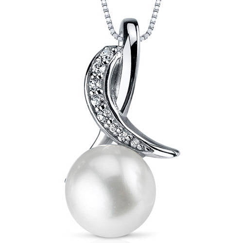 Chain with Cubic Zirconia/CZ Classical 925 Sterling Silver 8.0mm Freshwater Cultured Pearl Women Pendant