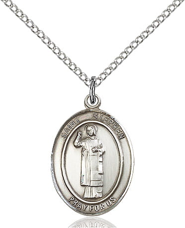 Bonyak Jewelry 18 Inch Rhodium Plated Necklace w/ 4mm Blue December Birth Month Stone Beads and Saint James The Lesser Charm