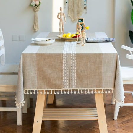 

Wrcnote Table Cloths Embroidered Cover Covers Cotton Linen Tablecloth Tassels Solid Color Washable Rectangle Home Decor Coffee 55.12*78.74 in